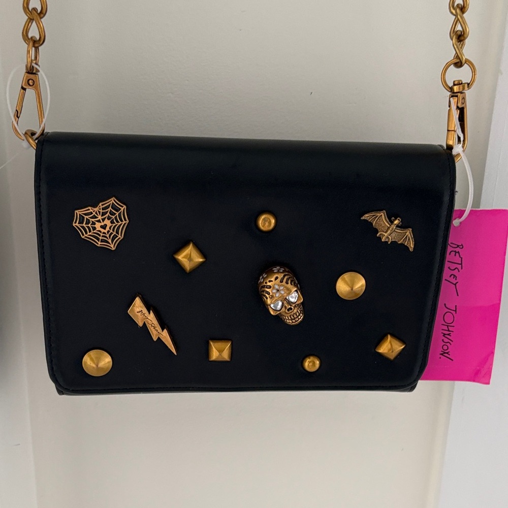 Betsey Johnson Black Crossbody with Gold Accents